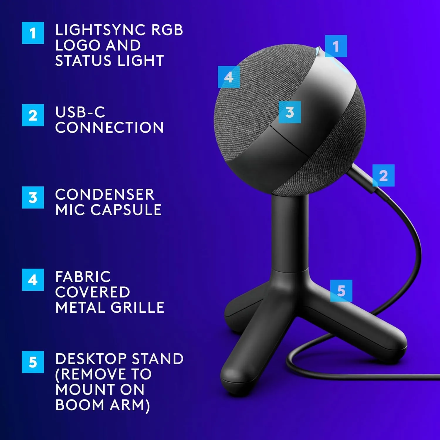 Logitech G Yeti Orb Condenser RGB Gaming Microphone with LIGHTSYNC, USB Mic for Streaming, Cardioid, USB Plug and Play for PC/Mac - Black