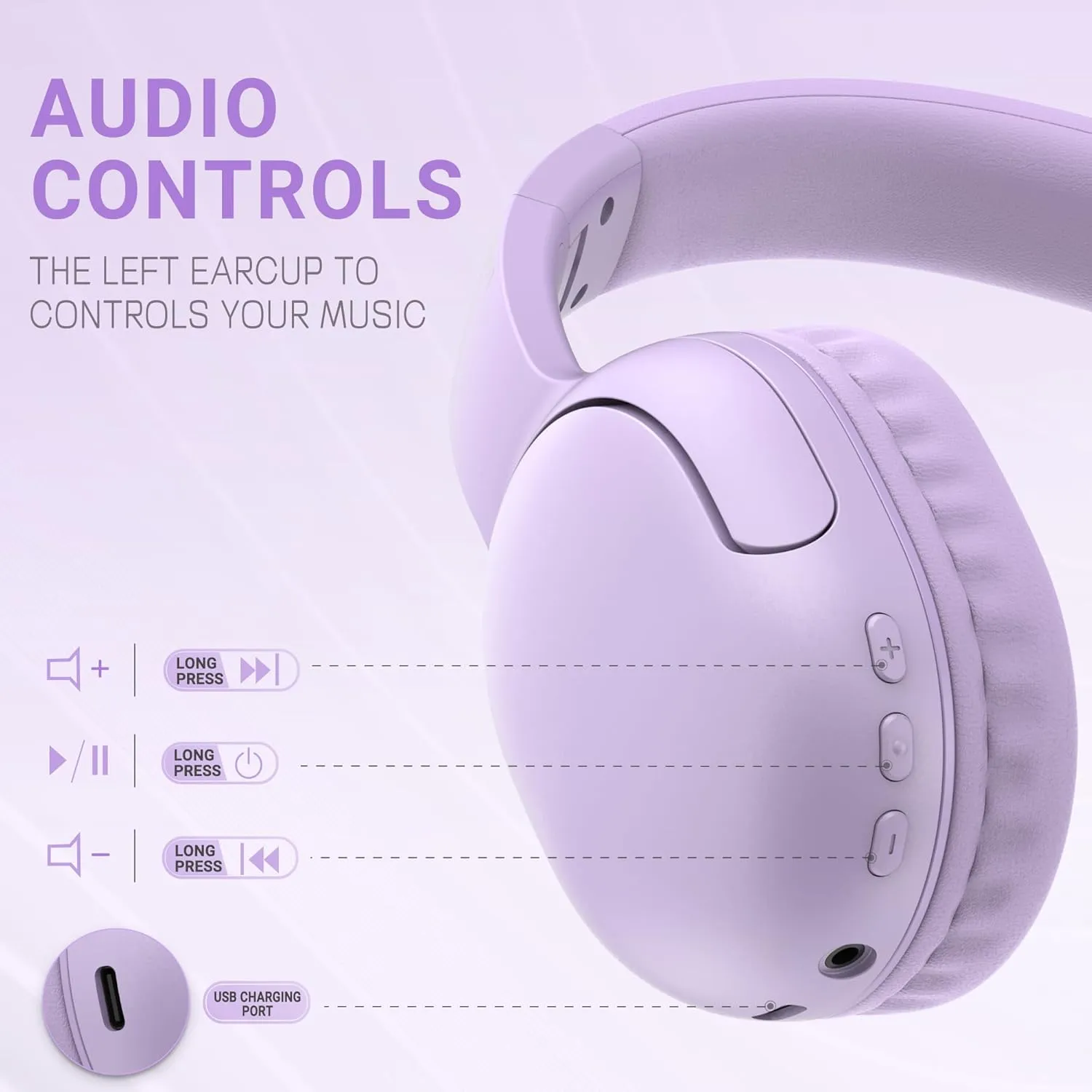 LORELEI B-E5 Kids Bluetooth Headphones, Wireless Headphones for Kids, Foldable 40H Playtime, Built-in mic, On Ear Headsets for Child/Teens/School/Tablet(Space Purple)