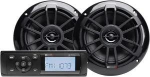 MB Quart Coaxial Speakers with Bluetooth Source Unit (Black)  6.5 Inch, 160 Watt Each, Marine Grade Waterproof, LCD Display, Set of 2 Speakers for Marine, RV