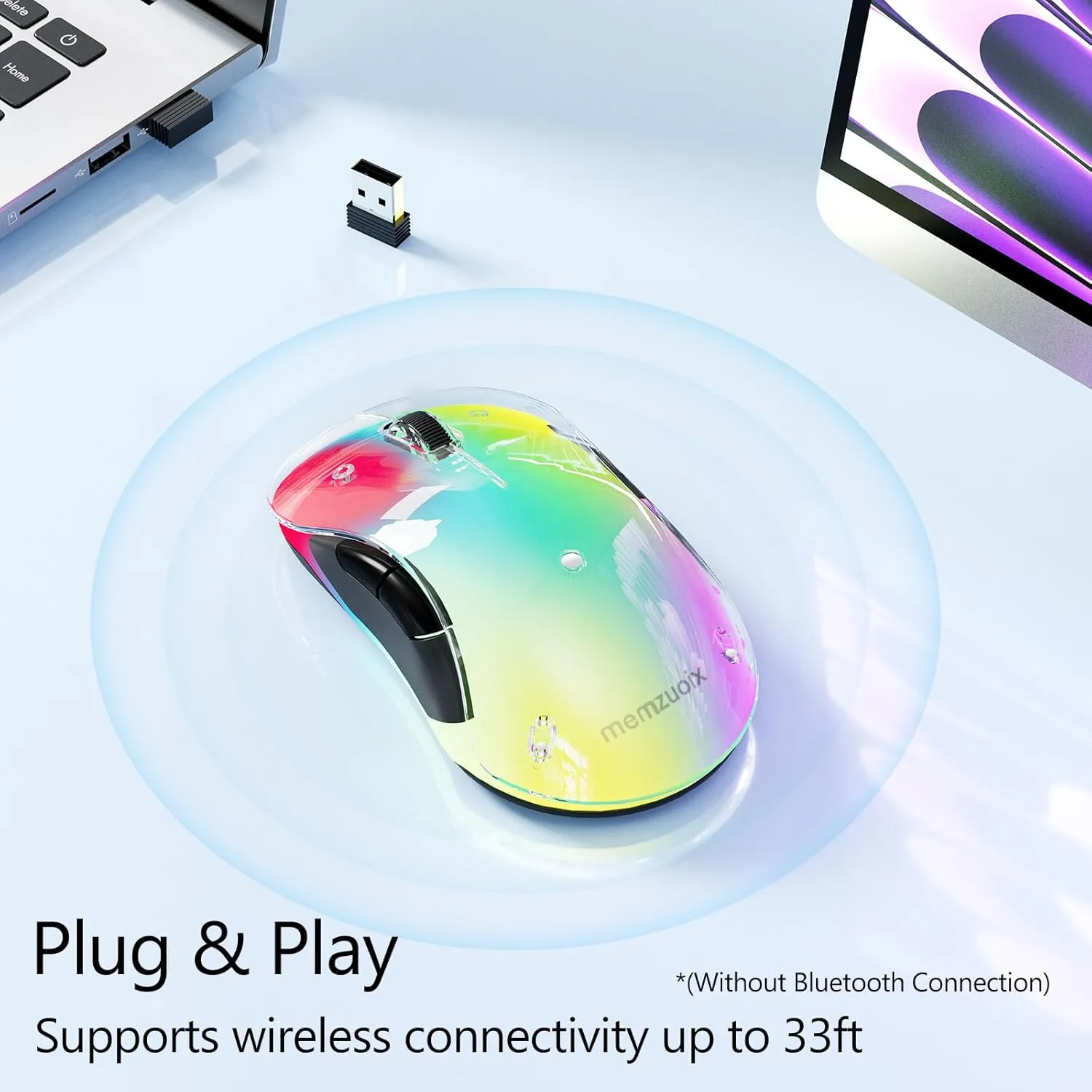 memzuoix 2.4G LED Wireless Mouse, Rechargeable Ergonomic Mouse with Detachable Cover, 1200 DPI Portable Optical Computer Mouse with USB Receiver for Laptop, PC, Desktop and MacBook, 5 Buttons