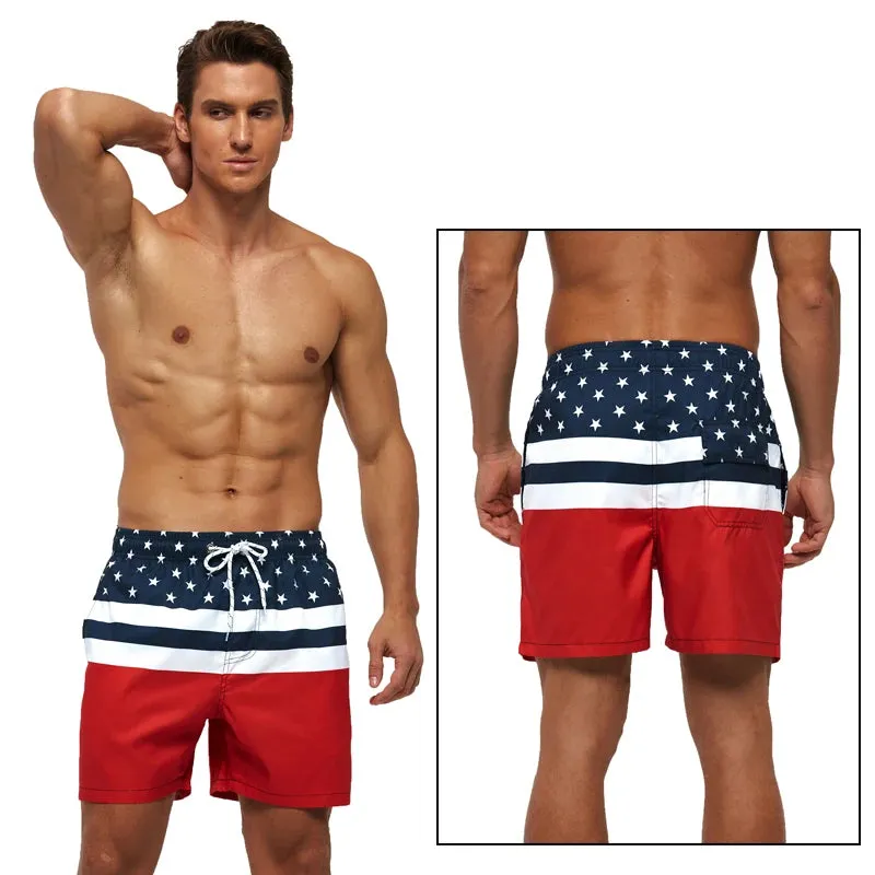 Men's American Flag Print Swimwear Trunks