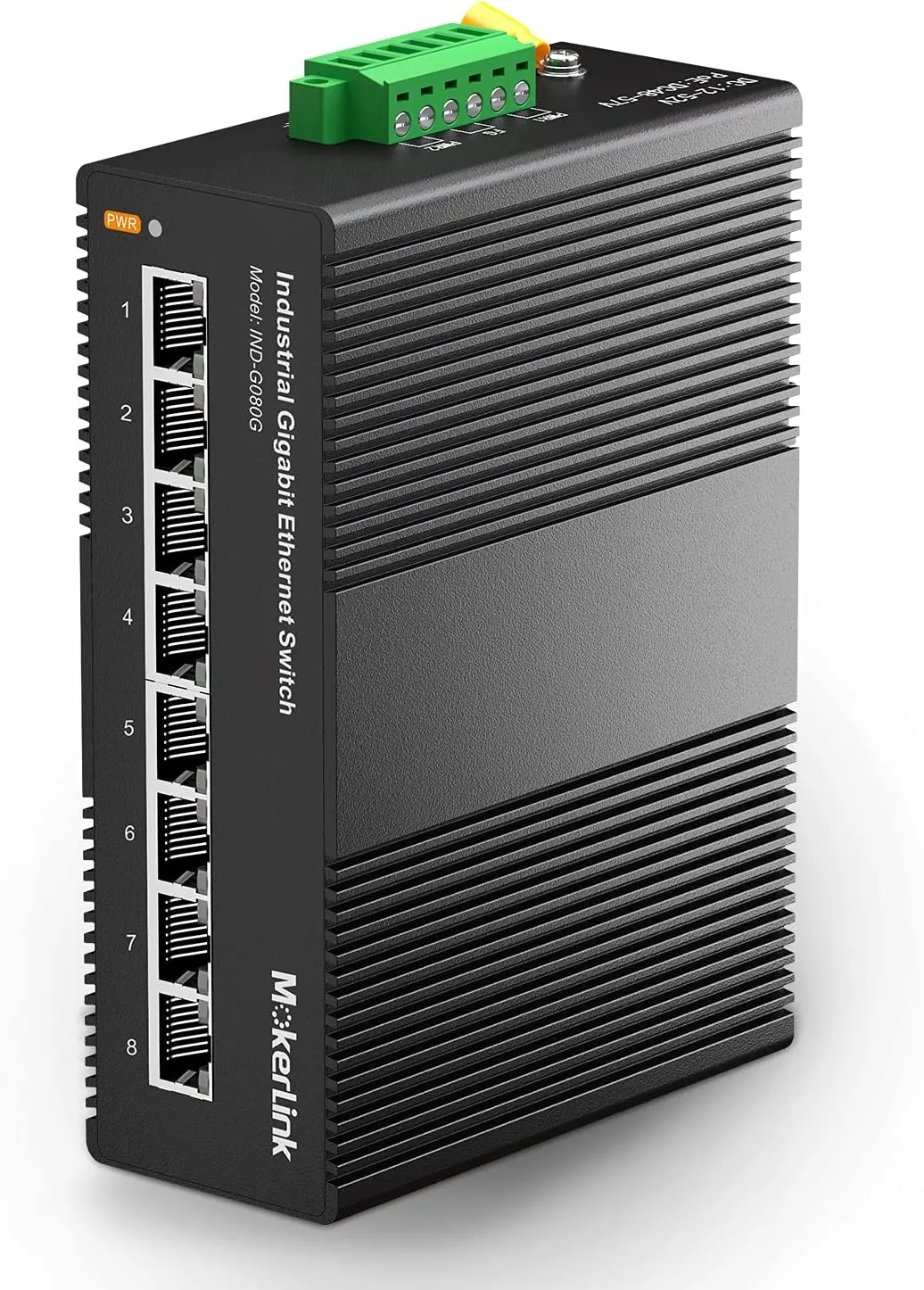 MokerLink 8 Port Gigabit Industrial DIN-Rail Ethernet Switch, 16Gbps Switching Capacity, IP40 Rated Network Switch (-40 to 185F), with UL Power Supply