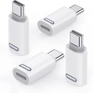 MoKo Lightning to USB-C Adapter 4-Pack, Lightning to USB-C for iPhone 15/16 Pro/Pro Max/Plus, Galaxy S24, iPad - Fast Charging, White PD