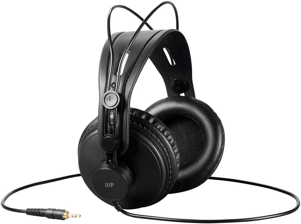 Monoprice - 116150 Modern Retro Over Ear Headphones with Ultra-Comfortable Ear Pads Perfect for Mobile Devices, HiFi, and Audio/Video Production Black