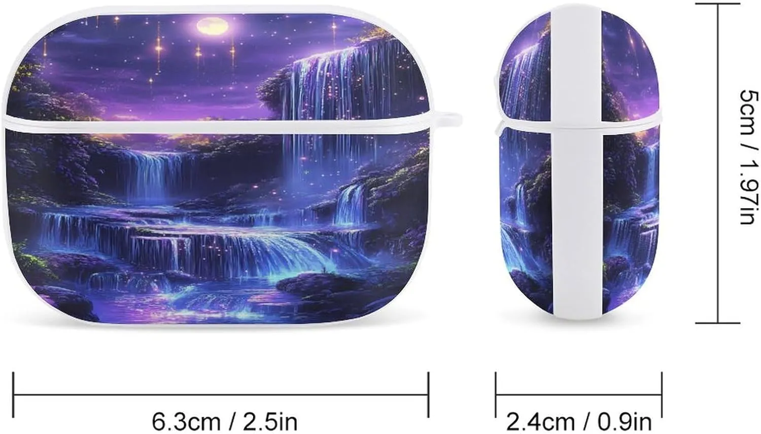 Moon Waterfall Earbud Case Bluetooth Headphone Case Full Protective Case with Keychain Compatible with Airpods Pro White-Style