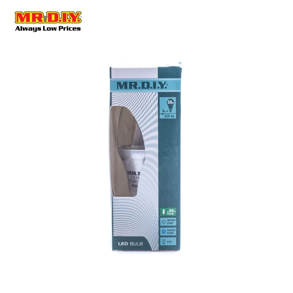 (MR.DIY) Candle Shape LED Bulb Daylight 3W C35
