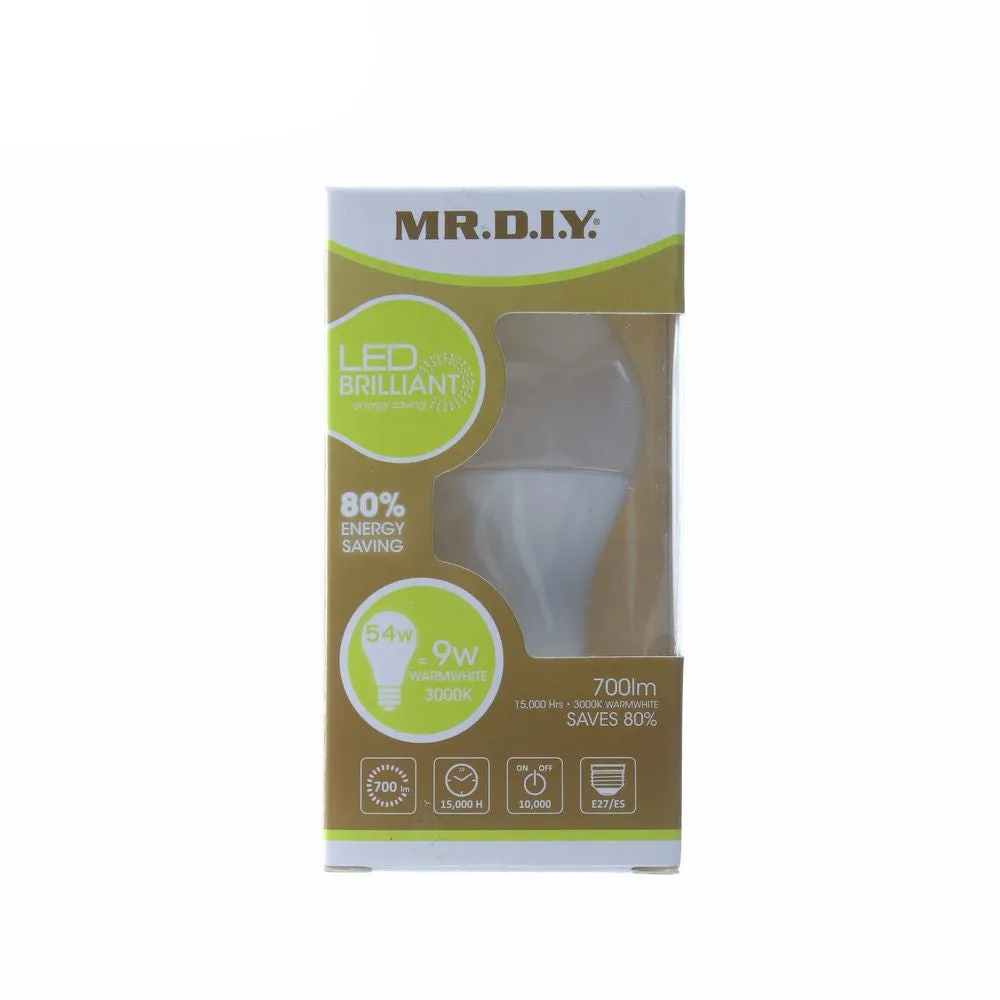(MR.DIY) LED Brilliant Round shape Bulb Warm White 9W