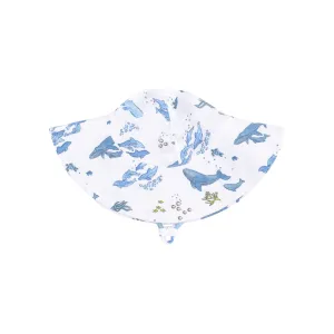 Muslin Wide Brim Sunhat - Watercolor Blue Whales by Angel Dear