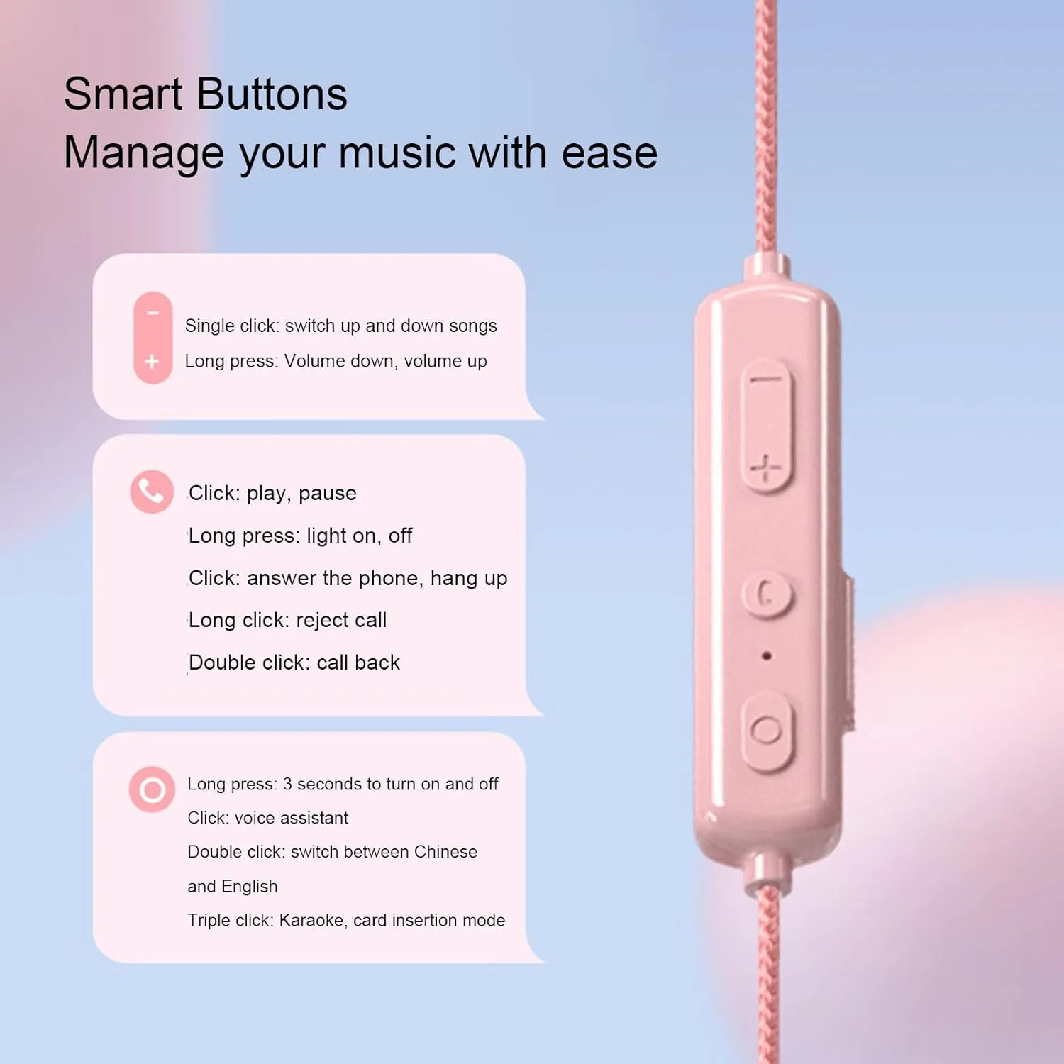 Neckband Bluetooth Headphones, Wireless Bluetooth 5.3 Stereo Neckband Earbuds with Microphone, IPX5 Water Proof, 40H Long Playtime, Cute Cat Design (Roseate)