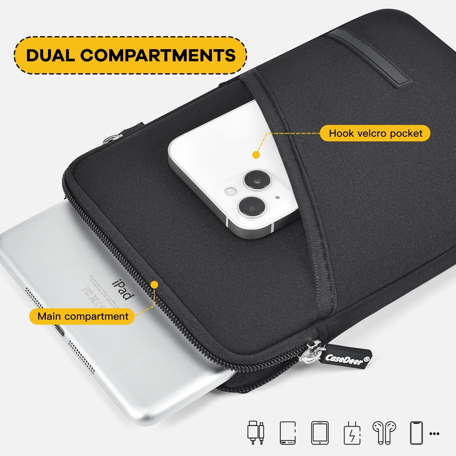 Neoprene Tablet Sleeve for 6-6.8" Amazon Kindle Paperwhite, Fire HD 7", 6" Kobo Clara 2E eReader Pouch Case Bag for 6" Kindle/Kindle Oasis/E-Reader, Black