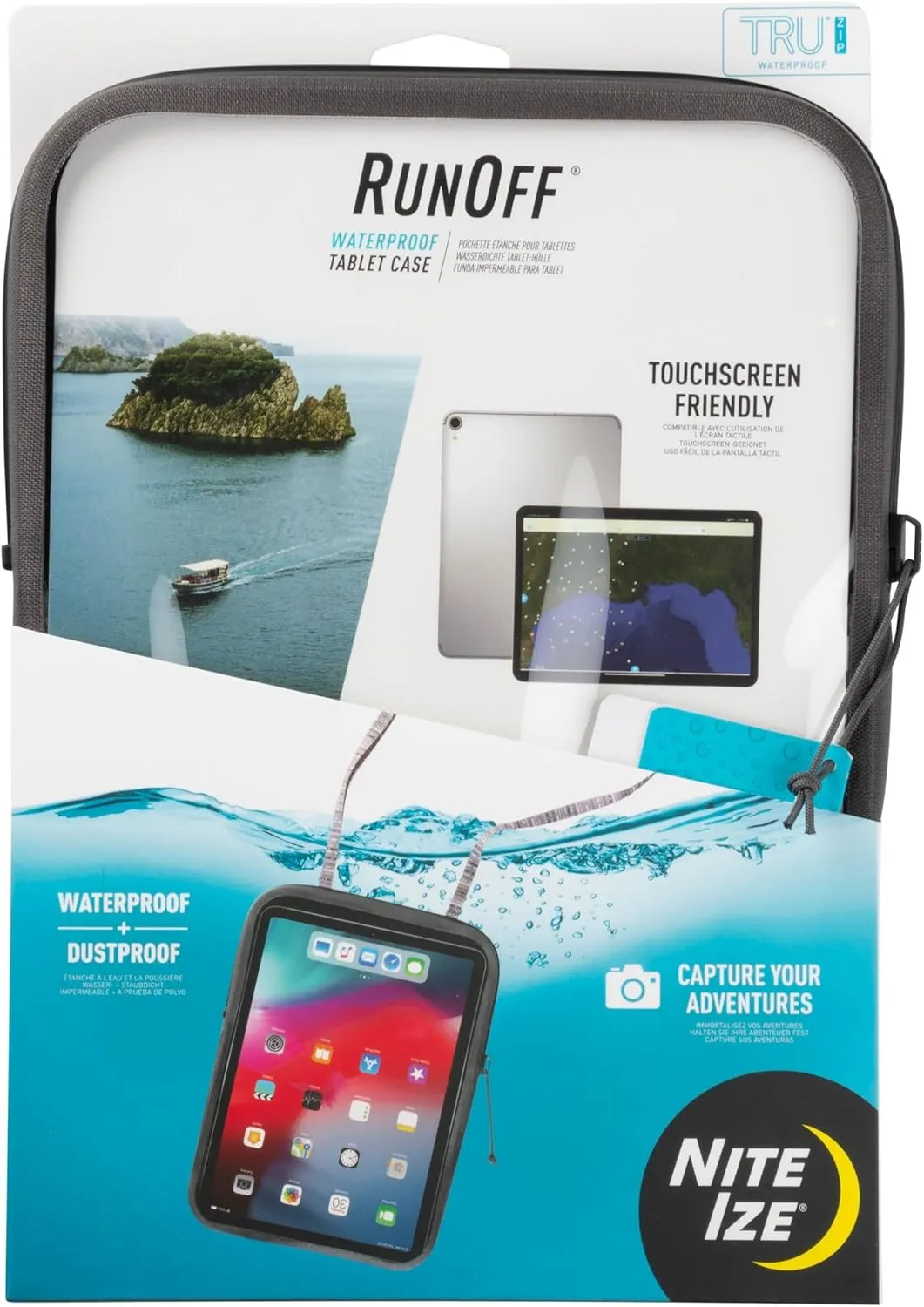 Nite Ize RunOff Waterproof Tablet Case - Waterproof & Durable - 10.63-Inch - Protective Tablet Case for Water Days & the Beach - Touch Screen Friendly - Charcoal