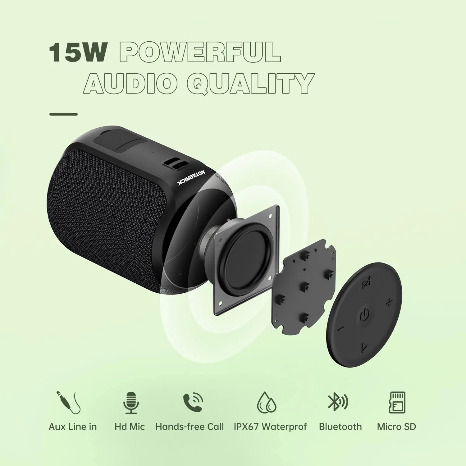 NOTABRICK Bluetooth Speakers, 15W Portable Speakers Bluetooth Wireless V5.0 with Stereo Sound, Active Extra Bass, IPX6 Waterproof Shower Speaker, Double Pairing, for Party, Home Theater, Game Theater