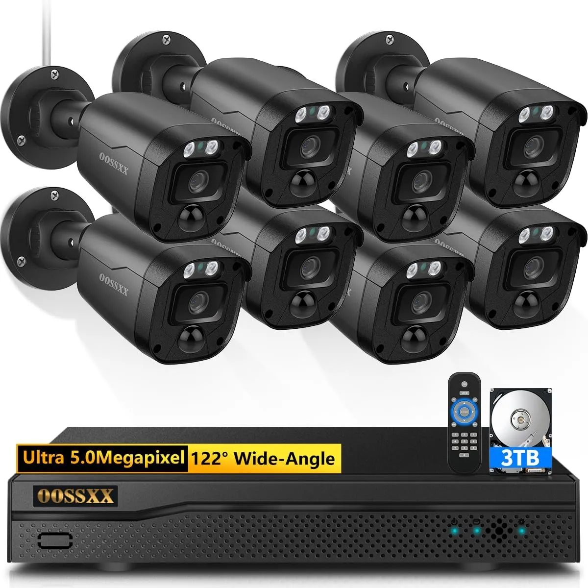 OOSSXX Full HD 5MP Definition Wired Security Camera System Outdoor Home Video Surveillance Cameras CCTV Camera Security System Outside Surveillance Video Equipment DVR Kits