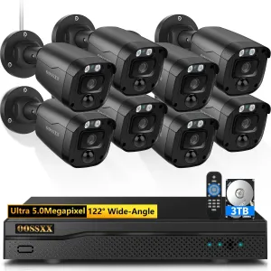 OOSSXX Full HD 5MP Definition Wired Security Camera System Outdoor Home Video Surveillance Cameras CCTV Camera Security System Outside Surveillance Video Equipment DVR Kits