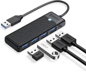 ORICO USB 3.0 Hub, 4-Port USB Hub, Ultra Slim USB Splitter for Laptop for MacBook, Mac Pro, iMac, Surface Pro,XPS, PS5, PC, Flash Drive, Mobile HDD(Black/0.5ft)