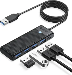 ORICO USB 3.0 Hub, 4-Port USB Hub with Long Cable, Ultra Slim USB Splitter for Laptop MacBook Pro, iMac, Surface Pro, XPS, PS5PC, Flash Drive, Mobile HDD (Black/6ft)
