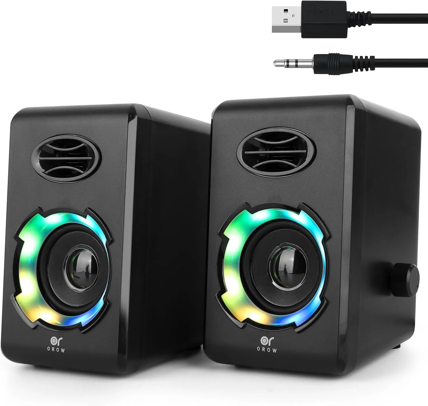 OROW Computer Speakers,USB Powered Desktop Speakers with 6 Lights Modes,Bluetooth 5.0&3.5mm AUX Speaker,RGB Gaming Speakers for PC/Monitor(Black)