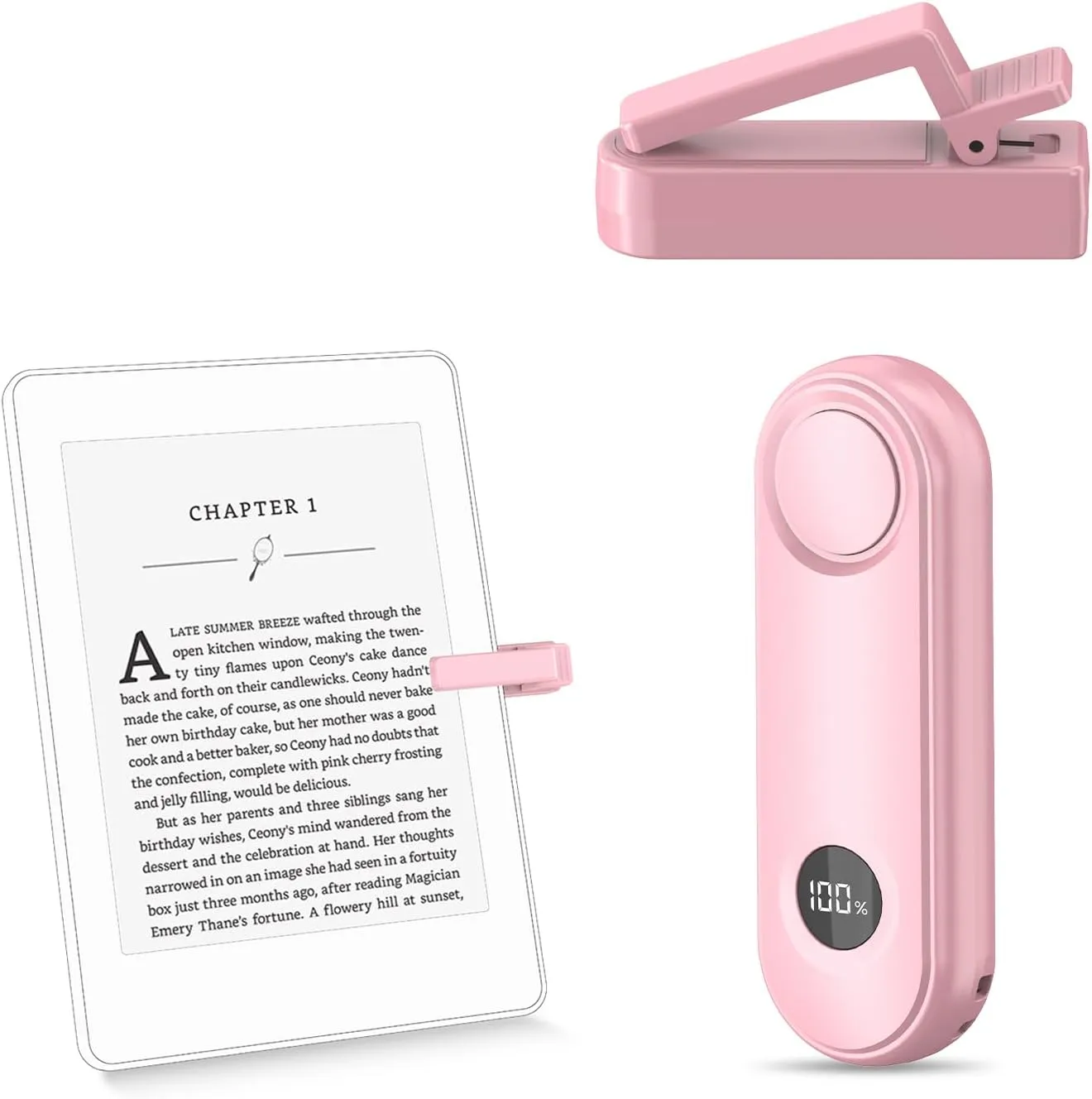 PageTurner Remote Control Page Turner for Kindle Paperwhite Oasis Kobo eReaders, Page Turner Clicker for ipad Tablets Reading Novels with LCD Power Display, Pink