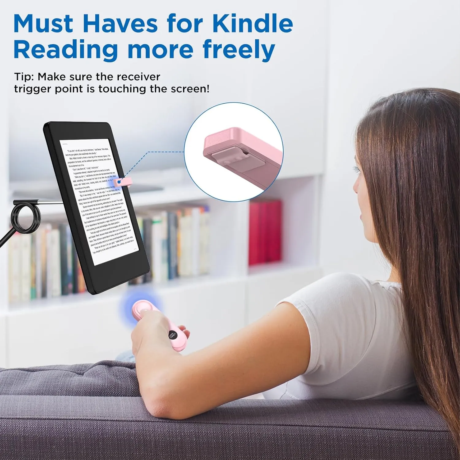 PageTurner Remote Control Page Turner for Kindle Paperwhite Oasis Kobo eReaders, Page Turner Clicker for ipad Tablets Reading Novels with LCD Power Display, Pink