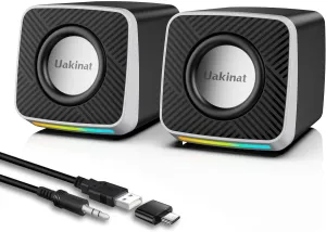 PC Speakers 2"3W Carbon Fiber Computer Speaker for Desktop or Laptop PC,USB C/USB-Powered,Crystal Clear Sound,Rich Bass,Loud Volume,Direct Control,Plug-N-Play,Black-Silver