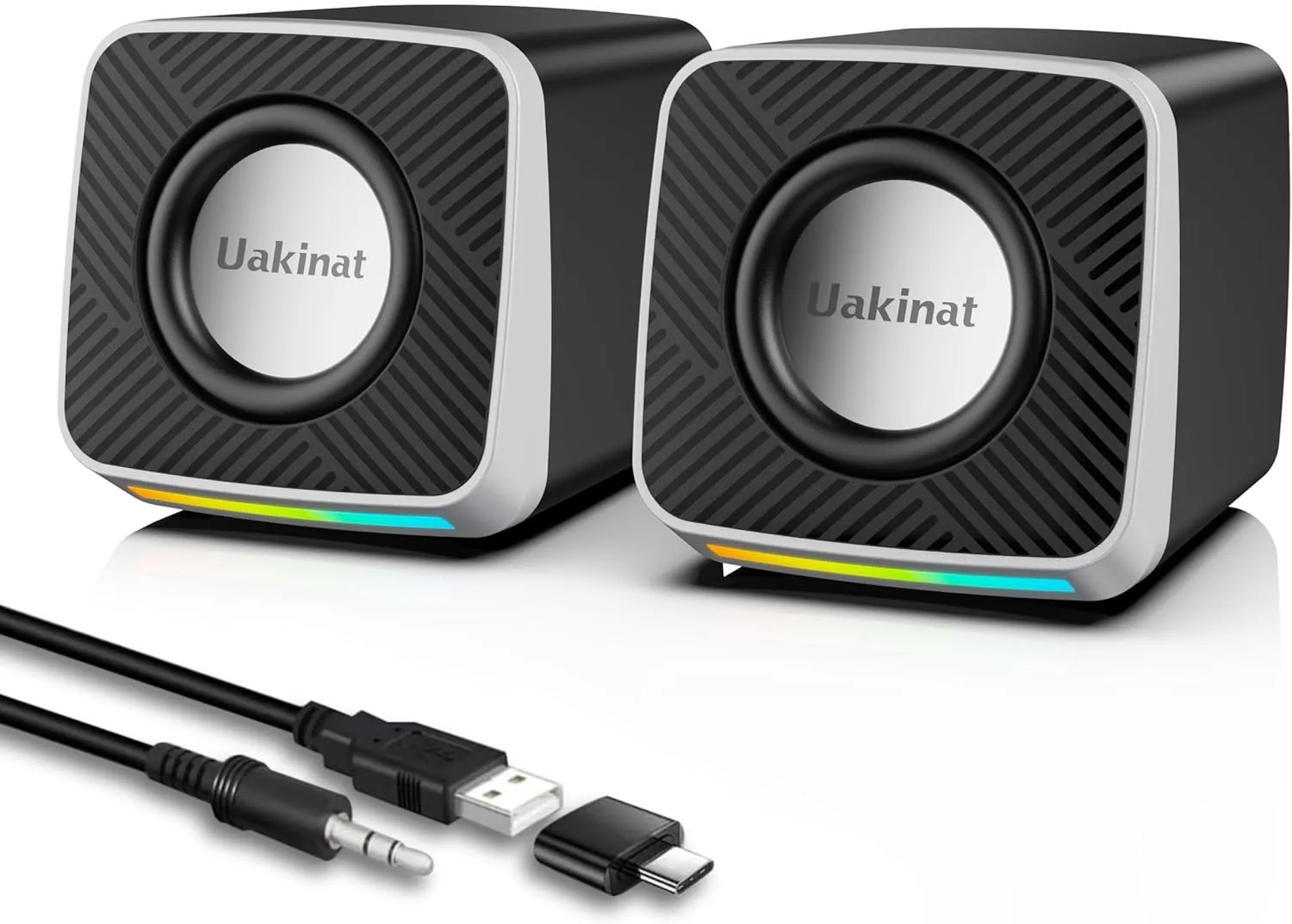 PC Speakers 2"3W Carbon Fiber Computer Speaker for Desktop or Laptop PC,USB C/USB-Powered,Crystal Clear Sound,Rich Bass,Loud Volume,Direct Control,Plug-N-Play,Black-Silver