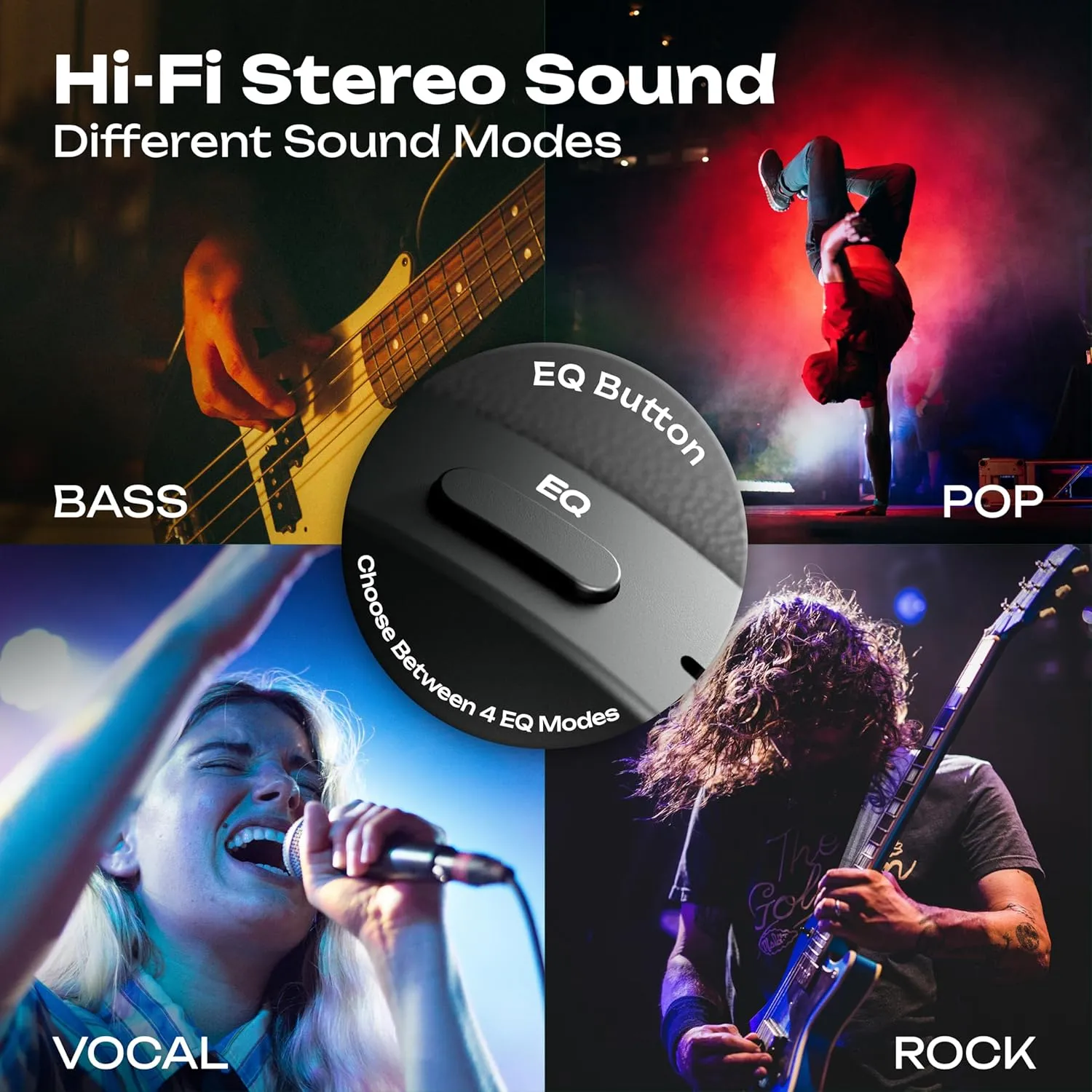 PowerLocus Bluetooth Headphones Over Ear, 60H Playtime, 4 EQ Modes Wireless Headphones with Microphone, Hi-Fi Stereo Deep Bass Foldable Headphone, Soft Foam Ear Cups,Fast Charging for Travel/PC/Phones