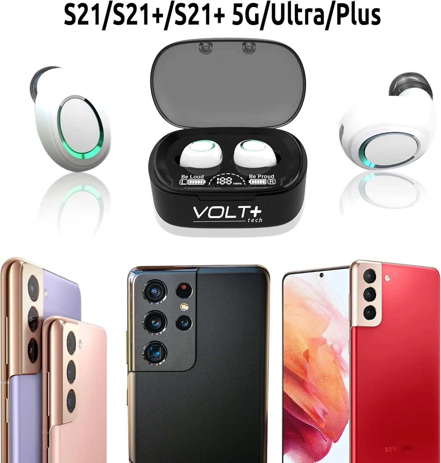 PRO Bluetooth 5.3 Earbuds Compatible with Samsung Galaxy Note 20/Ultra/Edge/5G/Note20  36 Hr Use/ 2000mAh PowerCase/ IPX4 Waterproof/Noise Reduction/Quad Mic