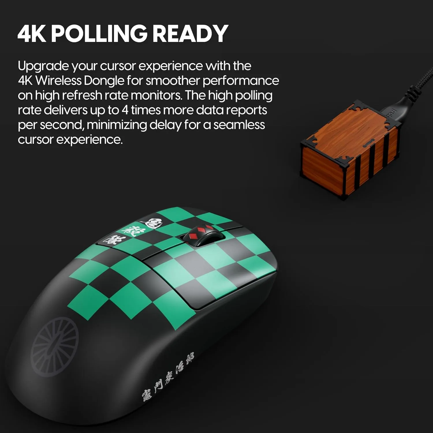 Pulsar Gaming Gears [Pulsar x Demon Slayer X2V2 Medium Wireless Gaming Mouse, 4K PC Mouse Mac Computer Mice, Optical Collectible Mouse, 26000 DPI, KAMADO TANJIRO (Superglide&4K dongle Included)