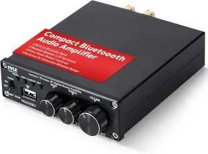 Pyle 200W 2.1 CH Wireless Bluetooth 5.0 Stereo Power Amplifier - Mini Amp with USB Player - RCA Input - Subwoofer Output - Bass & Treble Control - Compact Audio Streaming Amp for Home Use - PDA33BU