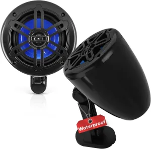 Pyle 4 Waterproof Boat Speakers - 2-Way Marine Box Portable Speaker System with 150W Power, Off-Road Speakers with Universal Mount Bracket for ATV, UTV, Jeep, Boat - Black