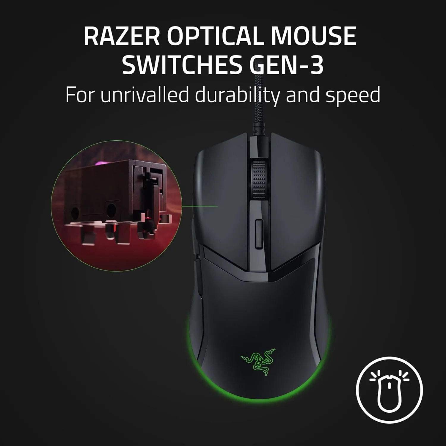 Razer Cobra Gaming Mouse: 58g, Gen-3 Optical Switches, Chroma RGB Lighting, 8500 DPI Sensor, PTFE Feet, Speedflex Cable - Black