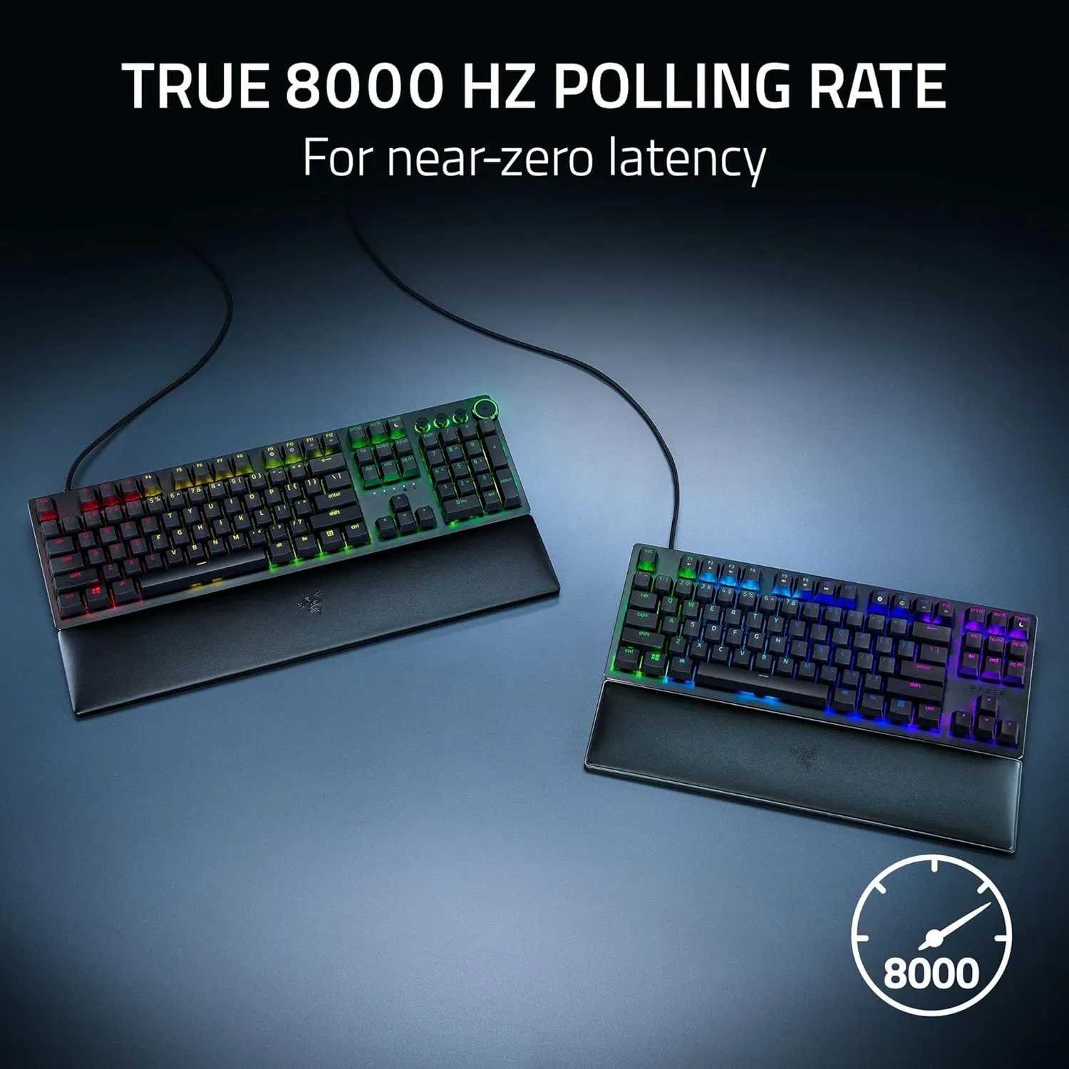 Razer Huntsman V2 Optical Gaming Keyboard: Fast Clicky Optical Switches w/Quick Keystrokes & 8000Hz Polling Rate - Doubleshot PBT Keycaps - Dedicated Media Keys & Dial - Ergonomic Wrist Rest