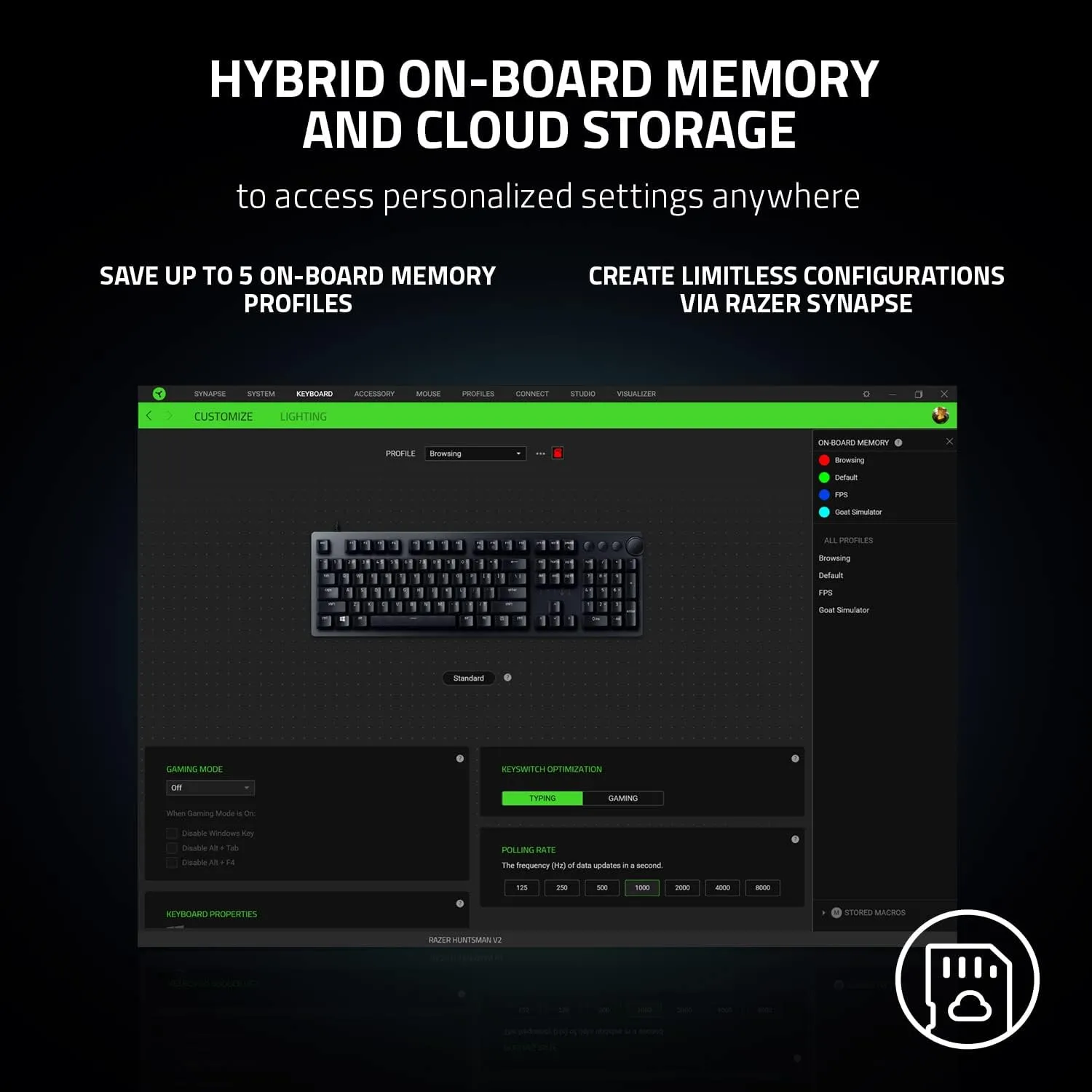 Razer Huntsman V2 Optical Gaming Keyboard: Fast Clicky Optical Switches w/Quick Keystrokes & 8000Hz Polling Rate - Doubleshot PBT Keycaps - Dedicated Media Keys & Dial - Ergonomic Wrist Rest