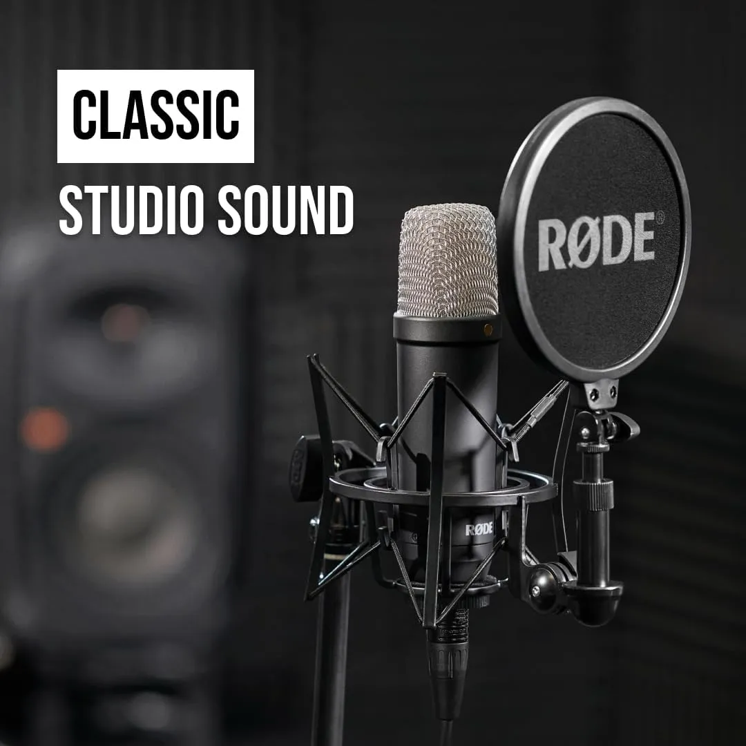RDE NT1 Signature Series Condenser Microphone Bundle with SM6 Shockmount, Pop Filter, Audio-Technica ATH-M20X Studio Monitor Headphones
