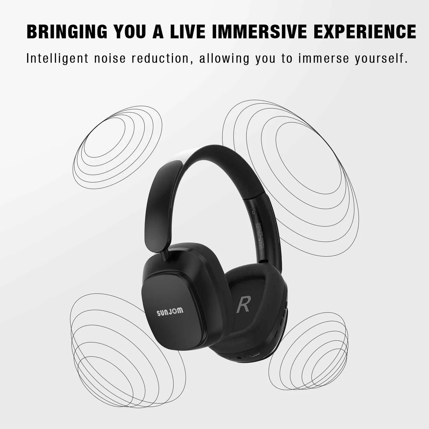 Remix 130H Playtime Wireless Over-Ear Headphones, ANC/ENC Active Noise Cancelling, Foldable Rotatable Lightweight Bluetooth Headphones with Microphone Type-C for Call Travel Sports (Black)