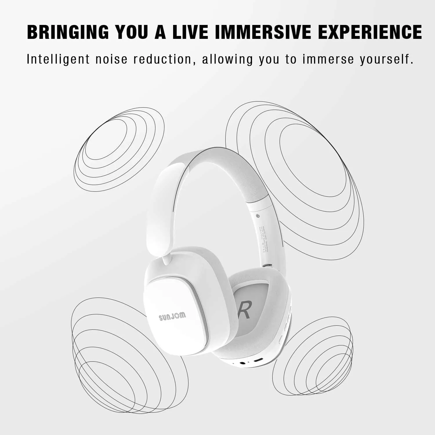 Remix 130H Playtime Wireless Over-Ear Headphones, ANC/ENC Active Noise Cancelling, Foldable Rotatable Lightweight Bluetooth Headphones with Microphone Type-C for Call Travel Sports (White)