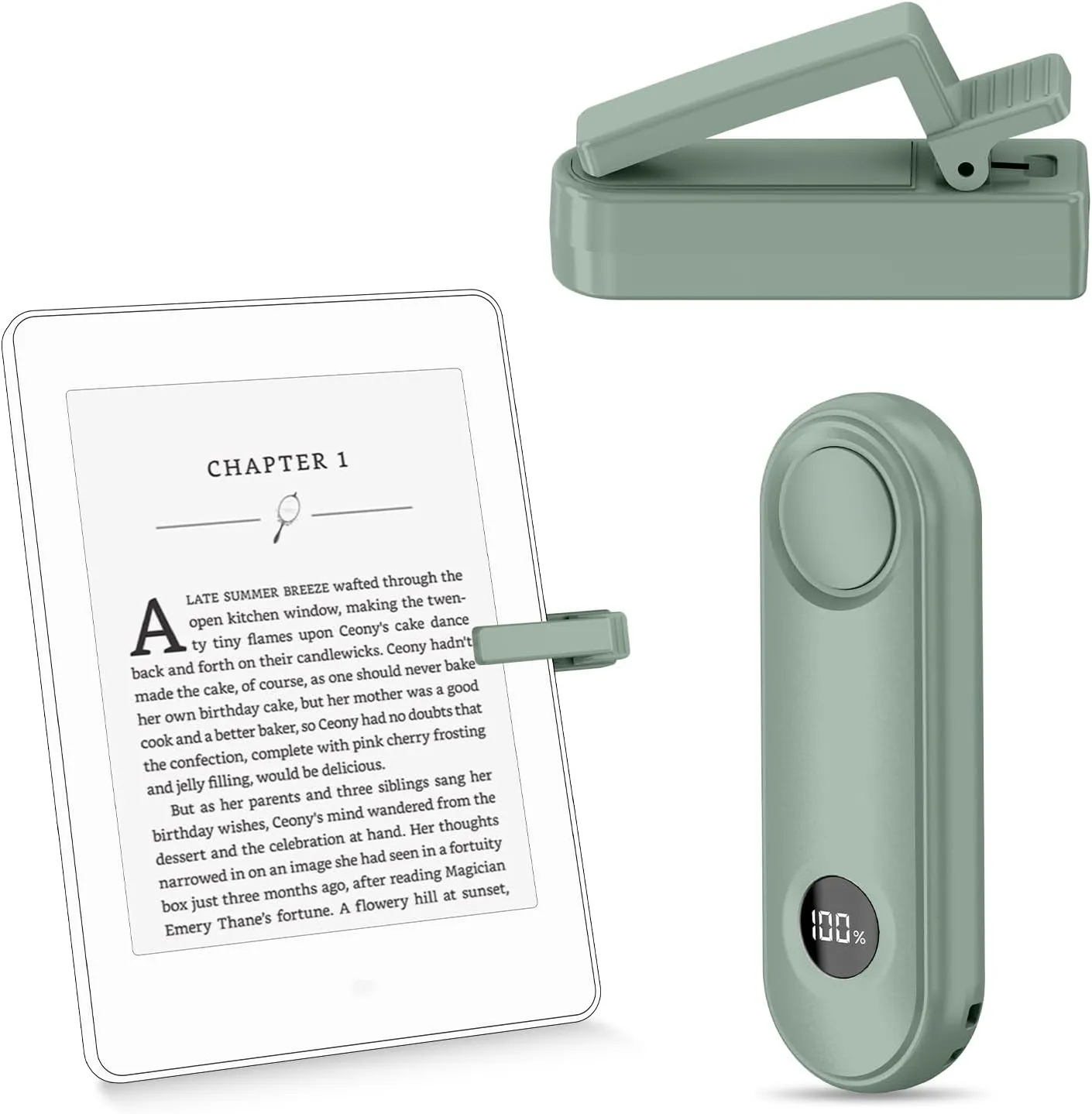 Remote Control Page Turner for Kindle Paperwhite Oasis Kobo eReaders, Page Turner Clicker for ipad Tablets Reading Novels with LCD Power Display, Agave Green