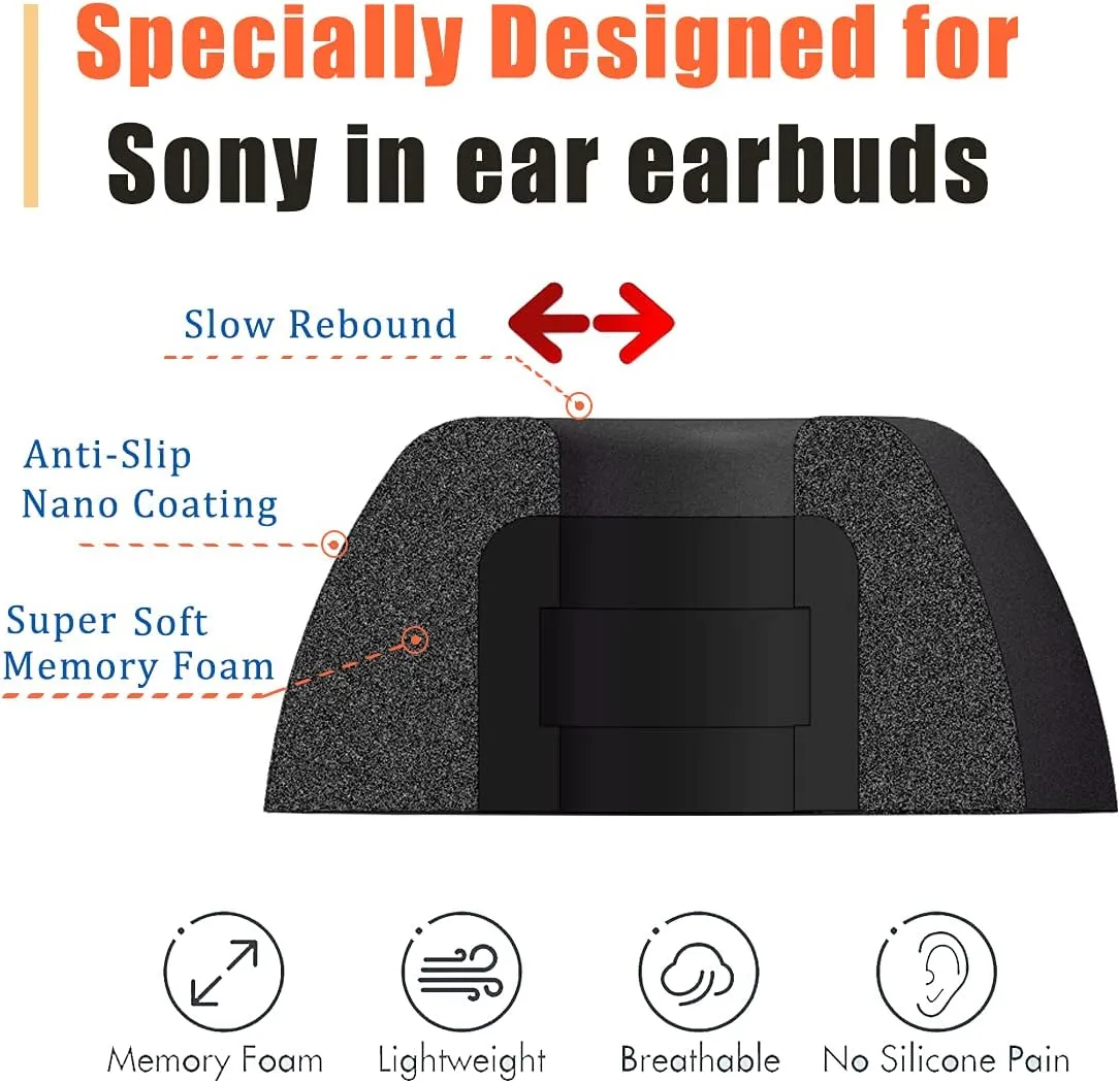 Replacement Ear Tips for Sony WF-1000XM4/WF-1000XM5 Memory Foam Tips Sony Earbuds WF WI XBA Series WF-1000XM3 WF-C700N WF-XB700 WF-SP800N Etc.Black 3 Pairs LMS