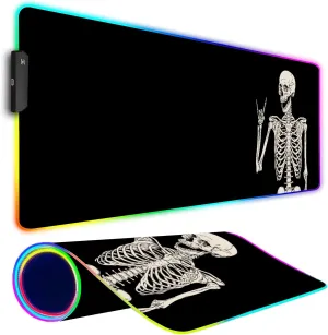 RGB Gaming Mouse Pad, Large Mousepad with Led Light, Big Keyboard Pad Gaming Accessories for Desk, Non-Slip Rubber Base Black Human Skeleton Mouse Mat for Gamer, 31.5 X 11.8 Inch