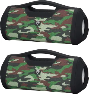 Rockville (2) RPB-XL Portable Bluetooth Wireless Linking Camo Speakers Powerbank