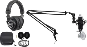 Rockville Bundle: Rockville DMS40 40" Microphone USB Mic Stand Bundle with Rockville PRO-M50 Studio Headphones w/Cable & Rockville RCM03 Pro Studio Recording Microphone (3 Items)