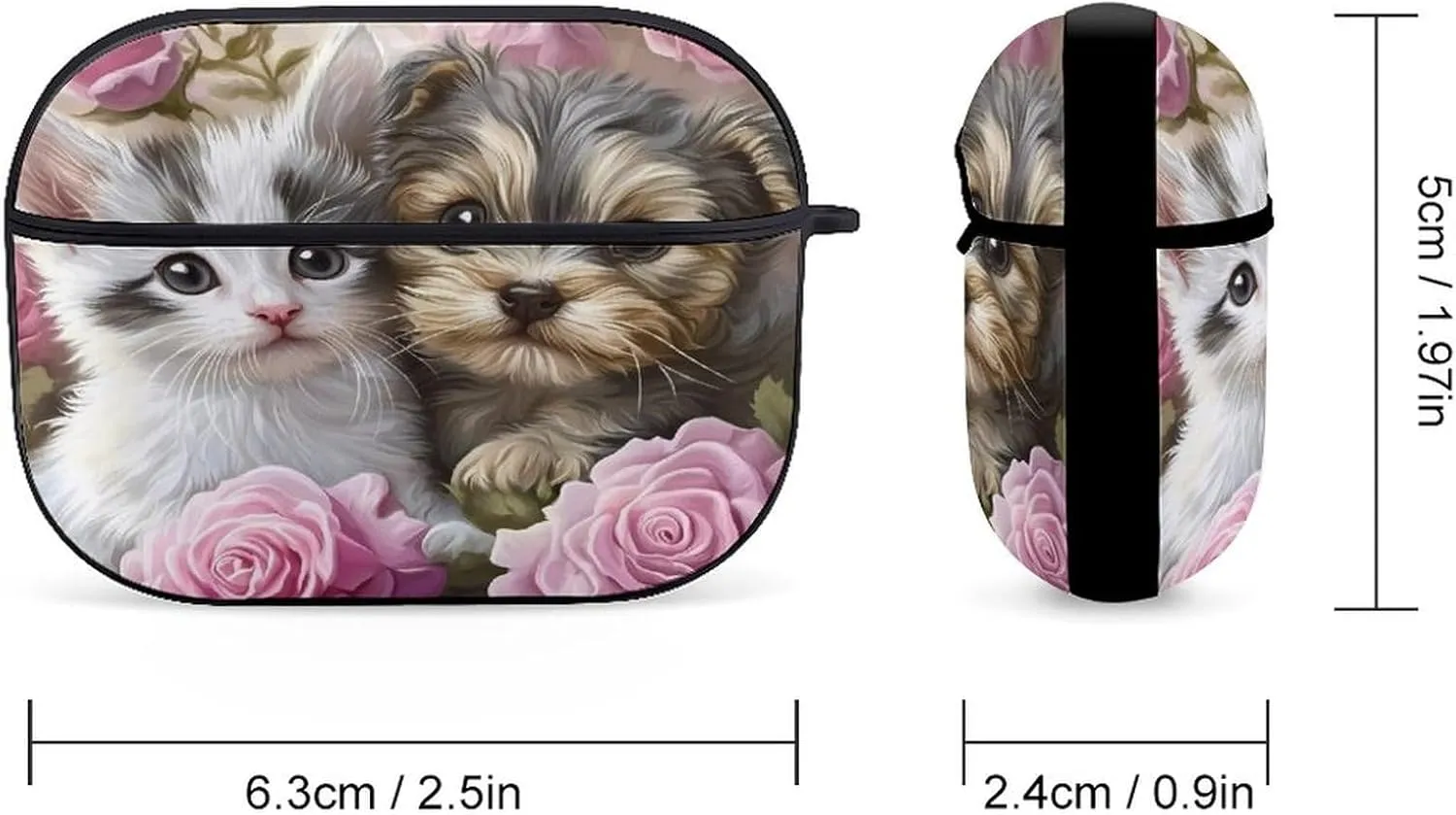 Rose Flower Sweet Love Puppy Kitten Earbud Case Bluetooth Headphone Case Full Protective Case with Keychain Compatible with Airpods Pro Black-Style