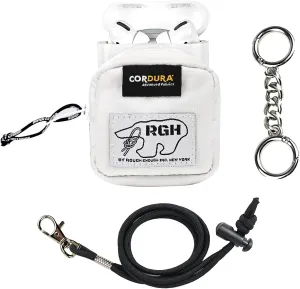 Rough Enough Earbud Case Pouch with Neck Lanyard Keychain for Earphone Earbuds Wireless Bluetooth White