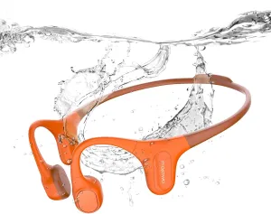 Run Plus Bone Conduction Headphones, IP68 Waterproof Open Ear Wireless Bluetooth Sports Headphones with 32GB Built in Storage MP3 Player for Running, Swimming, Cycling and Gym Workouts, Orange