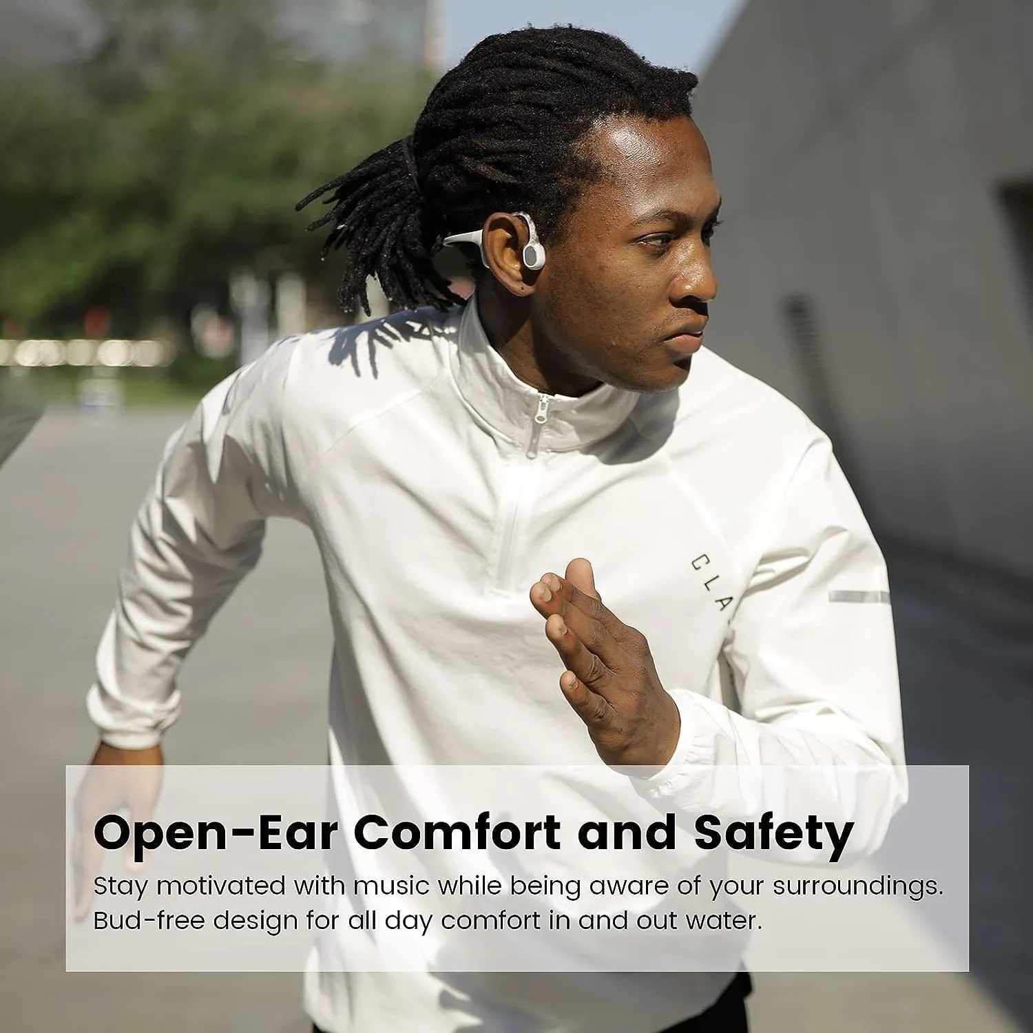 Run Plus Bone Conduction Headphones, Open-Ear Bluetooth Headphones, 32GB MP3 Player, IP68 Waterproof Swimming Earbuds, Deep Bass, Secure Fit for Running, Gym and Daily Use, Black