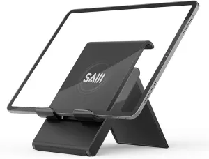 SAIJI Adjustable Tablet Stand Holder Portable Foldable Desktop Stand Dock Compatible for iPad, iPhone, Nintendo Switch, Samsung Galaxy and Kindle Fire Tablets  Black