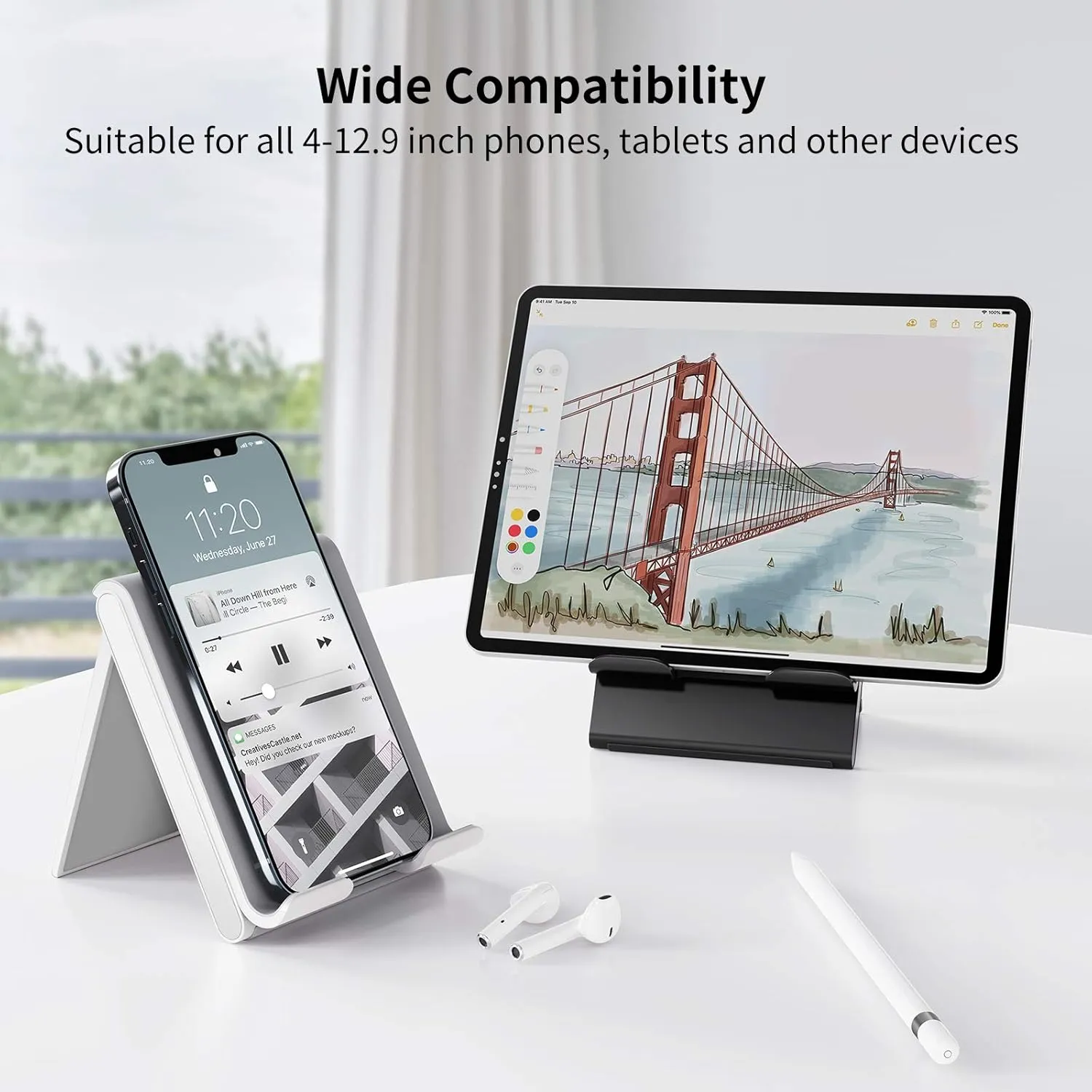 SAIJI Adjustable Tablet Stand Holder Portable Foldable Desktop Stand Dock Compatible for iPad, iPhone, Nintendo Switch, Samsung Galaxy and Kindle Fire Tablets  Gray