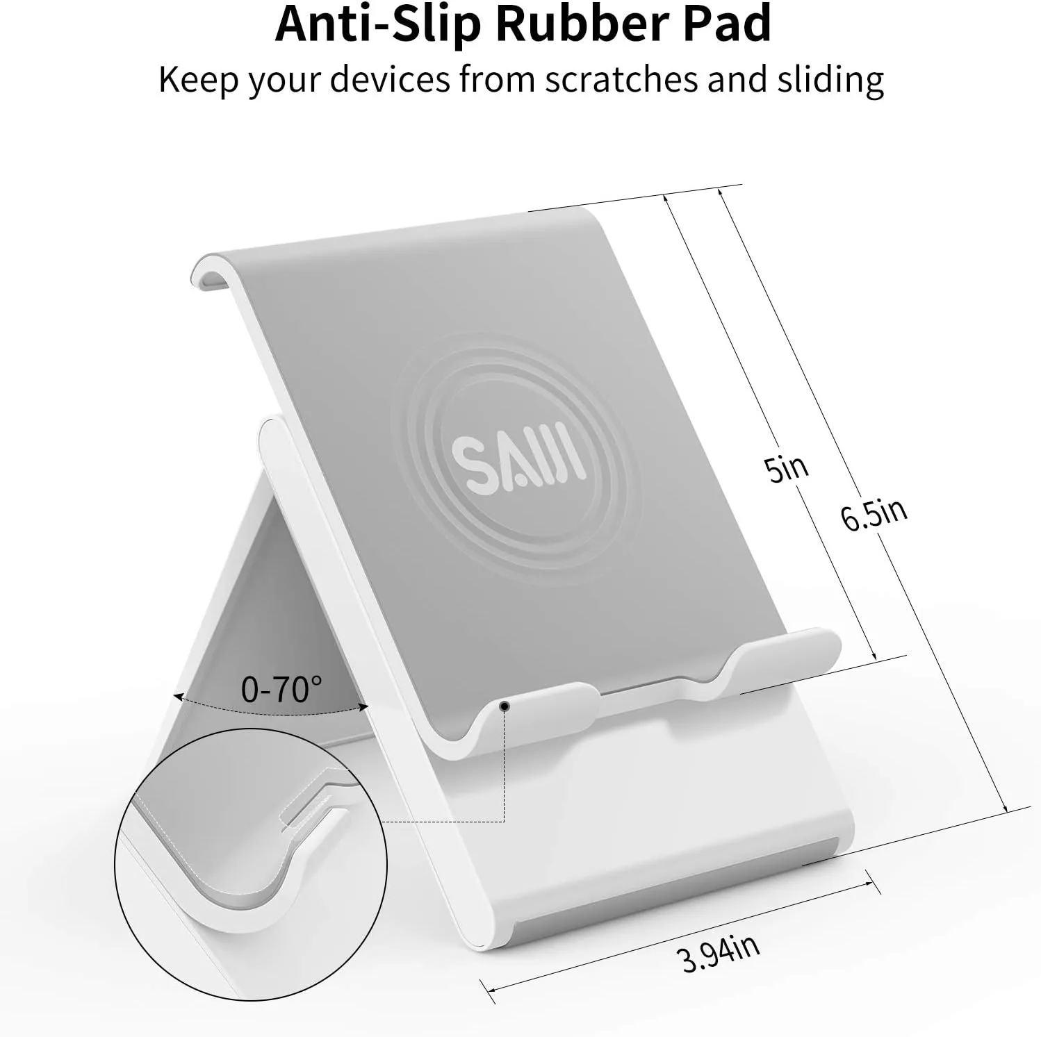 SAIJI Adjustable Tablet Stand Holder Portable Foldable Desktop Stand Dock Compatible for iPad, iPhone, Nintendo Switch, Samsung Galaxy and Kindle Fire Tablets  Gray