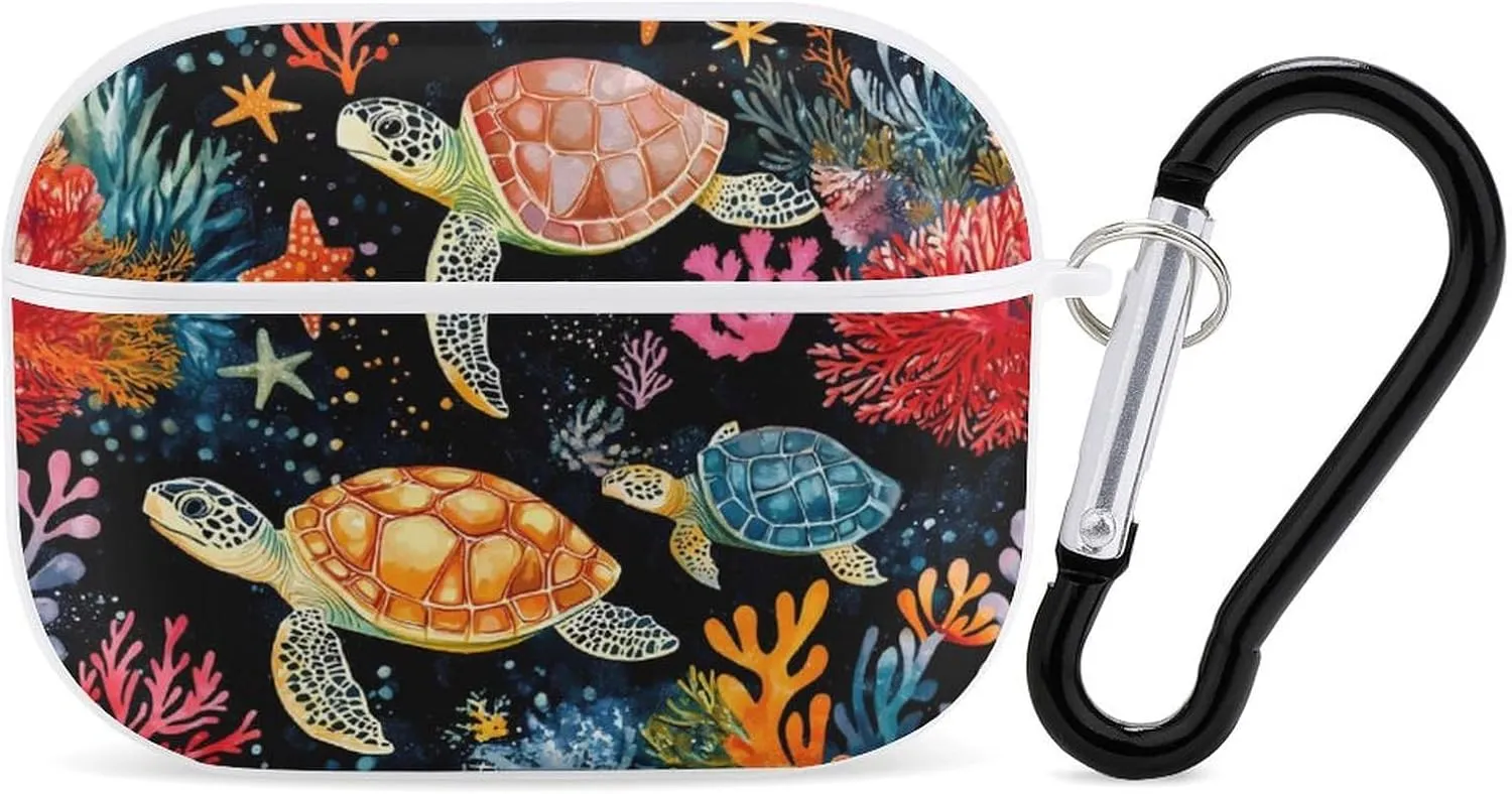 Sea Turtle Ocean Starfish Earbud Case Bluetooth Headphone Case Full Protective Case with Keychain Compatible with Airpods Pro White-Style