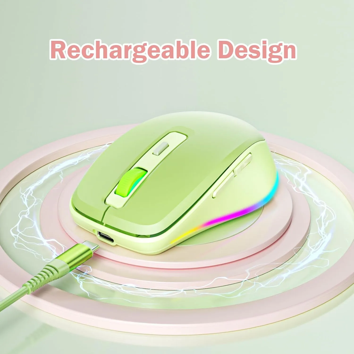 seenda Wireless Mouse with Jiggler - Light Up USB C Mouse, USB&Type C Receiver, Build-in Jiggler Mover Compatible with MacBook,iPad,Windows Tablet/Laptop/Computer, Green